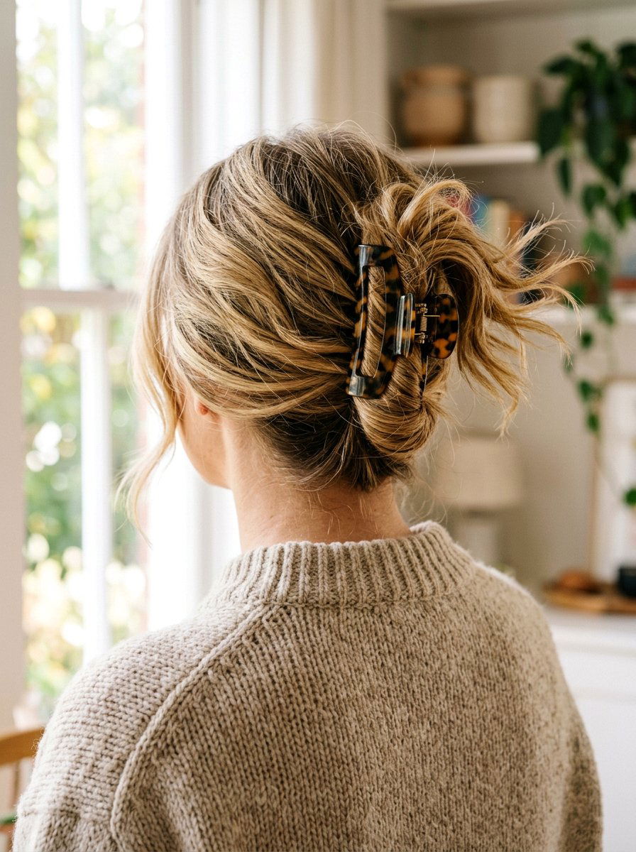 Messy French Twist Claw Clip - 20 claw clip updo for thick long hair - 20 claw clip updo for thick long hair