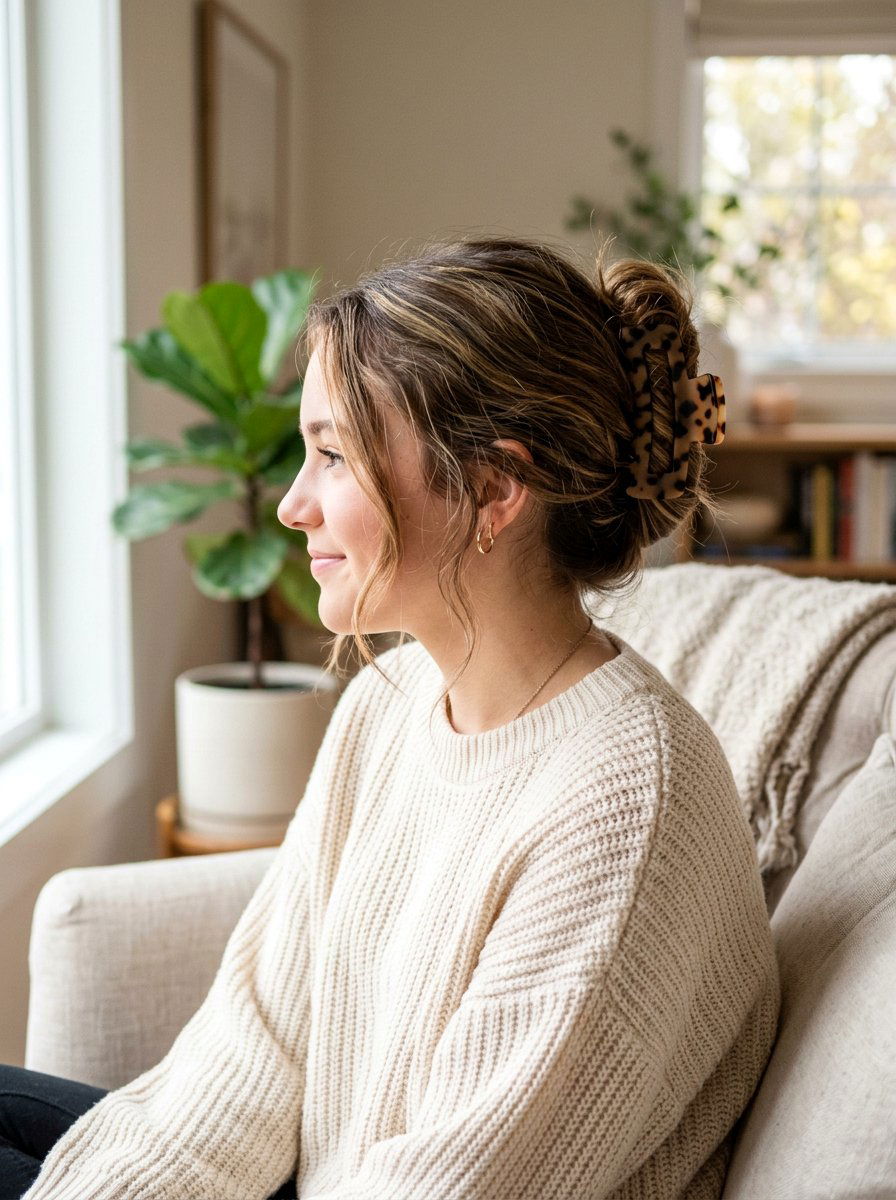 Messy French Twist Claw Clip - 20 teen girls school hairstyle with claw clip - 20 teen girls school hairstyle with claw clip