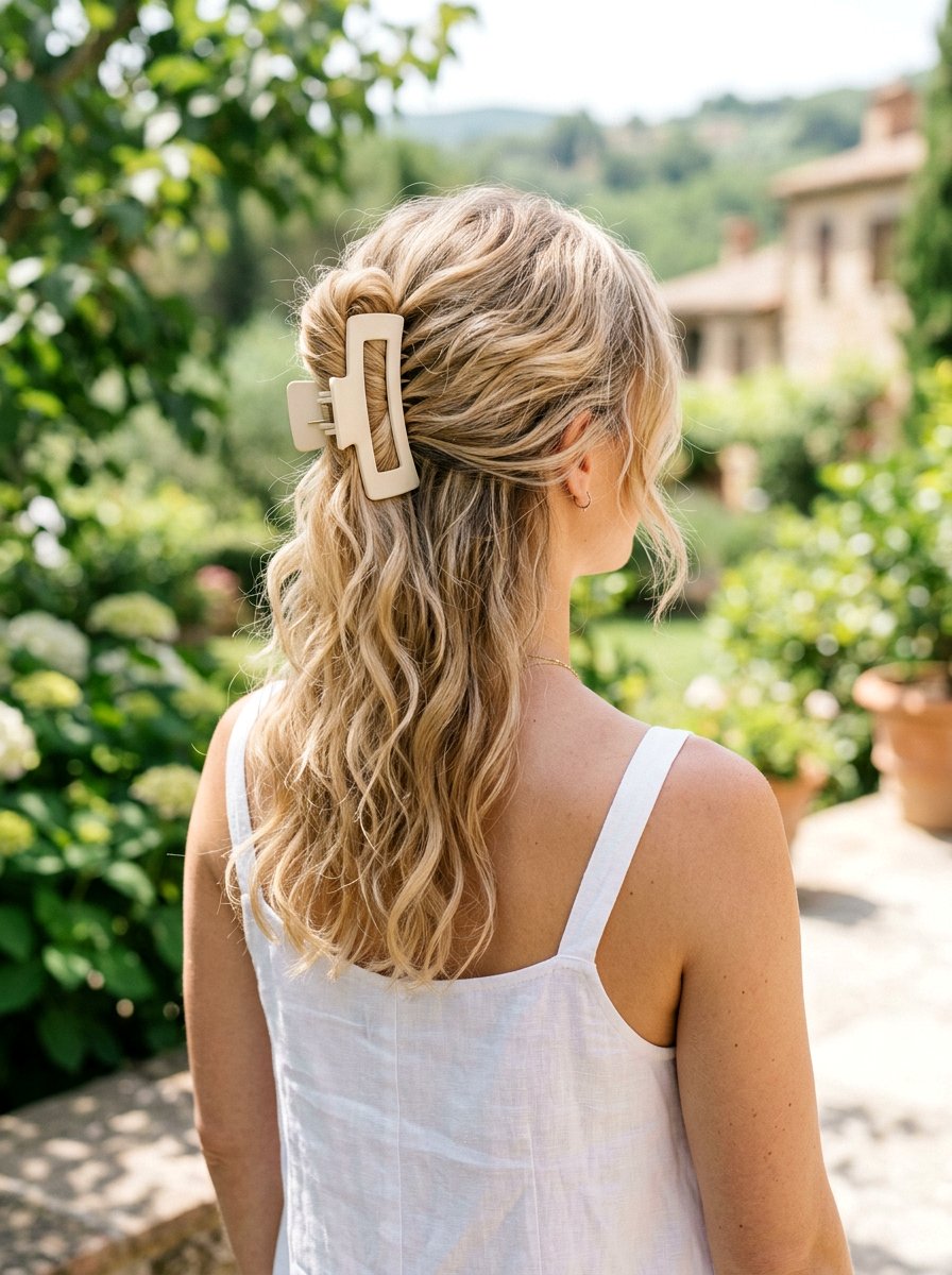 Messy French Twist Claw Clip Bun - 20 vacation hairstyle with claw clip bun - 20 vacation hairstyle with claw clip bun