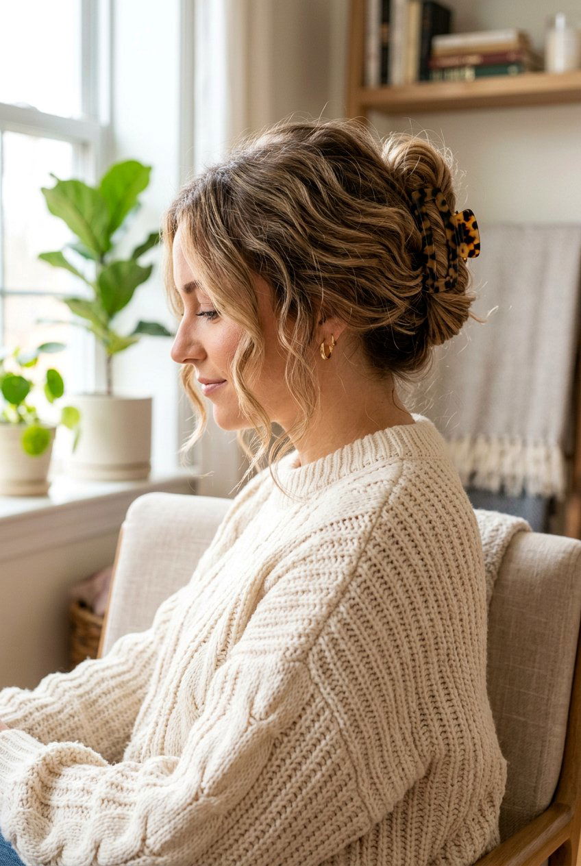 Messy French Twist Claw Clip - 20 easy claw clip hairstyles for medium hair - 20 easy claw clip hairstyles for medium hair