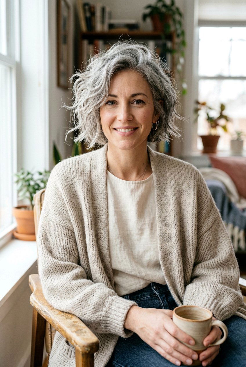 Messy Gray Bob for Lived In Look - 20 mom low maintenance gray bob - 20 mom low maintenance gray bob