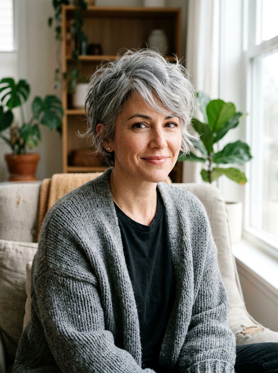 Messy Gray Pixie With Razored Layers - 20 short gray pixie with layers - 20 short gray pixie with layers