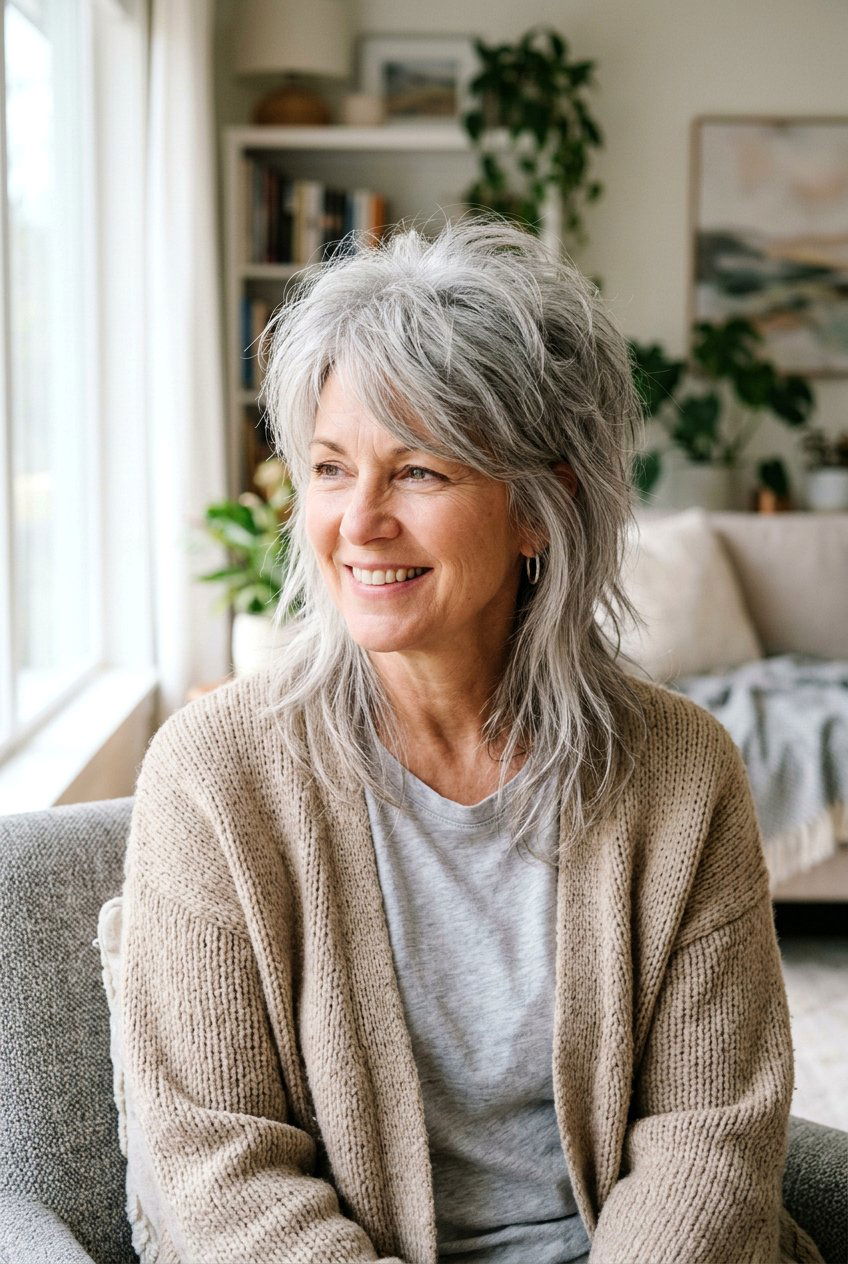 Messy Gray Shag For Fine Hair - 20 gray shag haircut for women over 60 - 20 gray shag haircut for women over 60