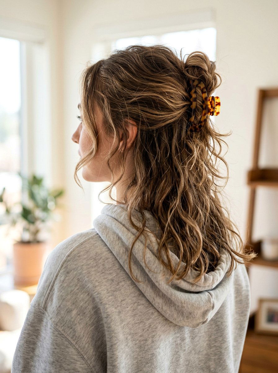 Messy Half Up Claw Clip - 20 school half up claw clip hairstyle - 20 school half up claw clip hairstyle