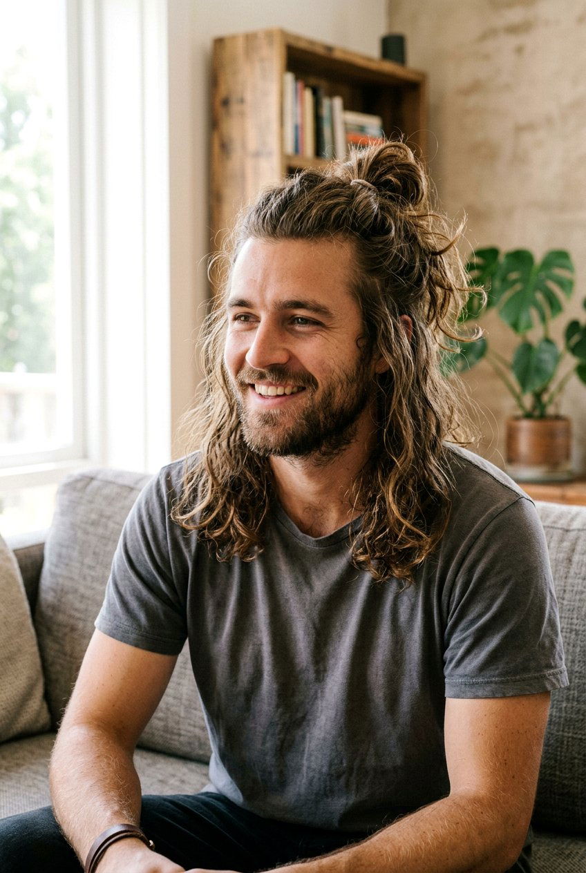 Messy Half Up Man Bun - 20 half up man bun hairstyle - 20 half up man bun hairstyle