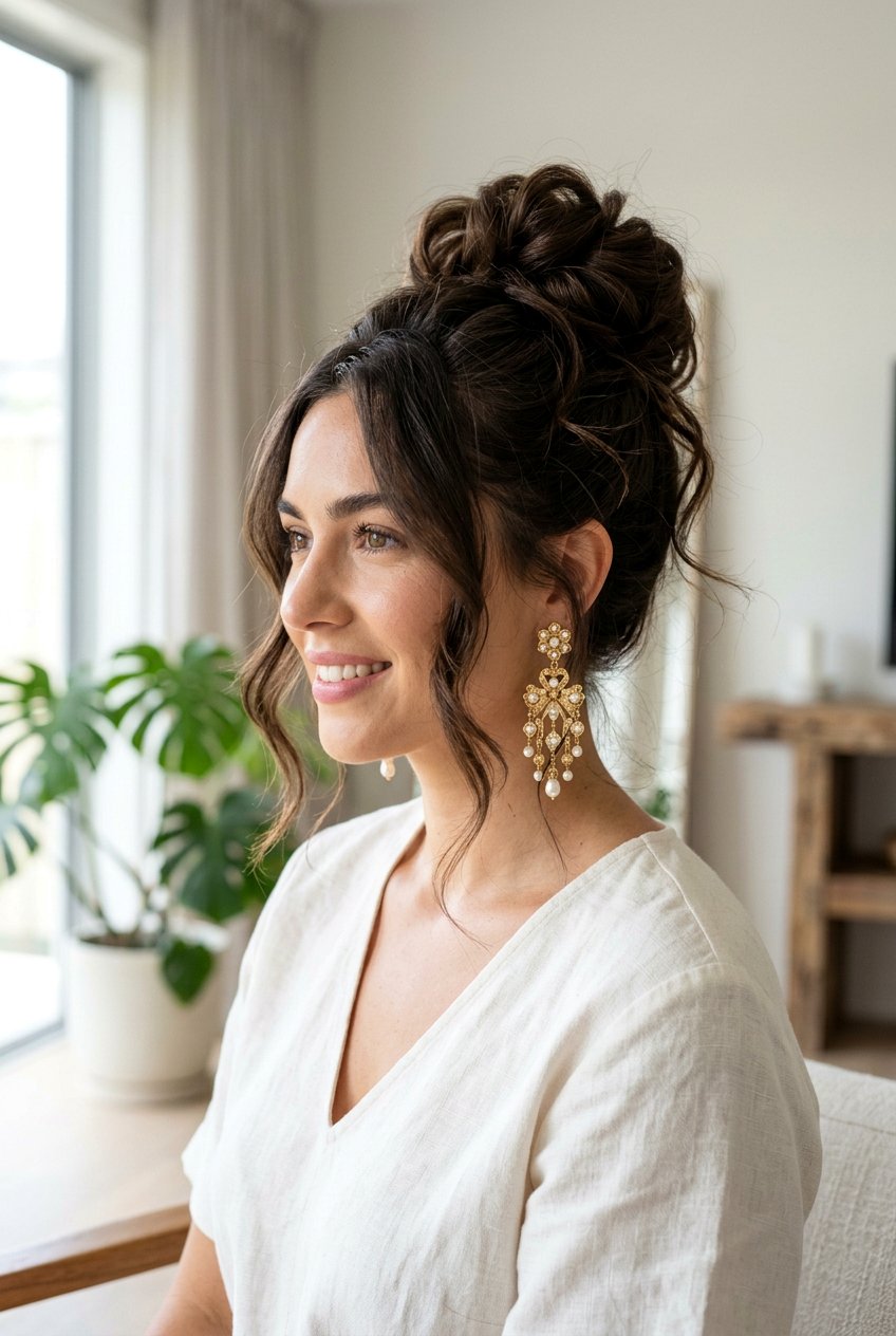 Messy High Bun - 20 glamorous updo with soft tendrils - 20 glamorous updo with soft tendrils