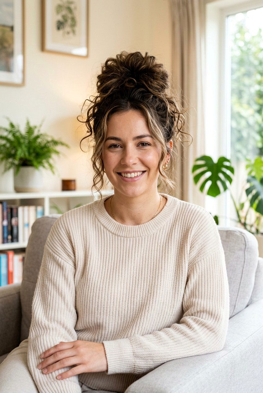 Messy High Bun - 20 easy hairstyles for busy moms with long hair - 20 easy hairstyles for busy moms with long hair