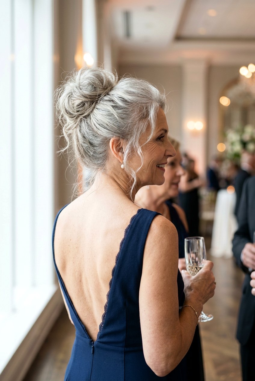 Messy High Bun - 20 wedding guest hairstyles for older women - 20 wedding guest hairstyles for older women