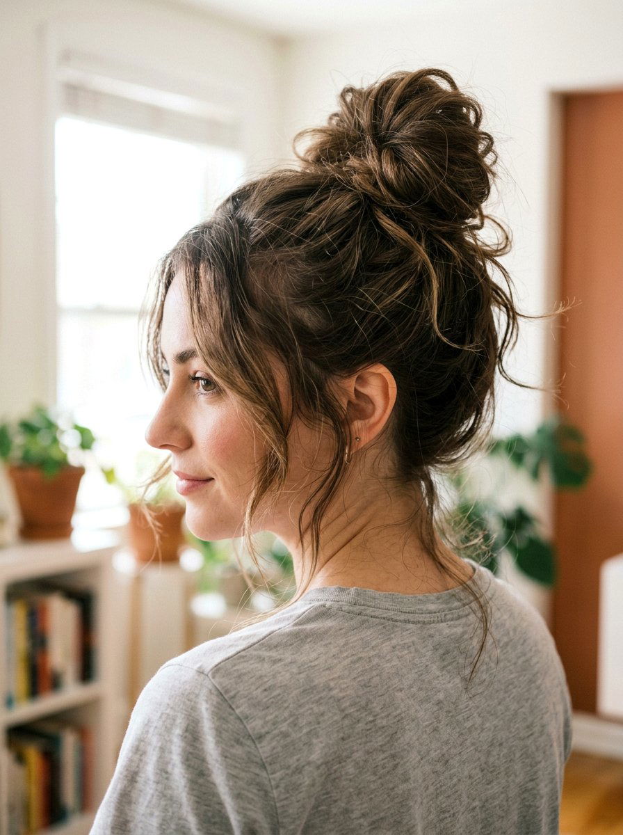 Messy High Bun No Wash Hairstyle - 20 no wash day hairstyles - 20 no wash day hairstyles