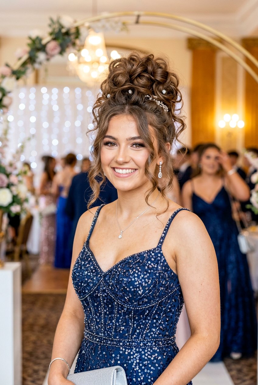 Messy High Bun for Prom - 20 senior prom bun hairstyle - 20 senior prom bun hairstyle