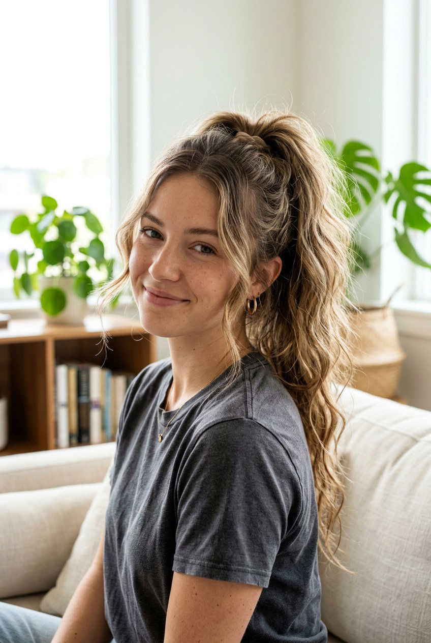 Messy High Ponytail For Long Hair - 20 lazy girl hairstyles for long hair - 20 lazy girl hairstyles for long hair