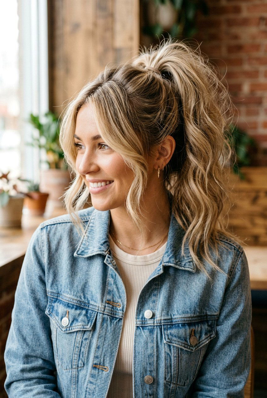 Messy High Ponytail - 20 easy morning hairstyle for long layers - 20 easy morning hairstyle for long layers