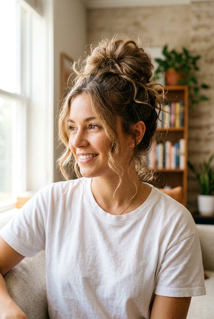 Messy High Undone Bun - 20 undone bun hairstyles - 20 undone bun hairstyles