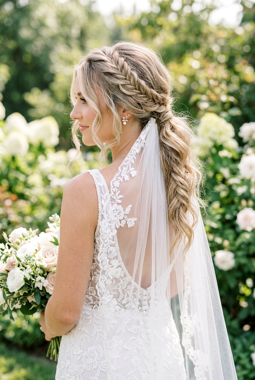 Messy Low Bridal Braid Ponytail With Veil - 20 bridal braid ponytail with veil - 20 bridal braid ponytail with veil