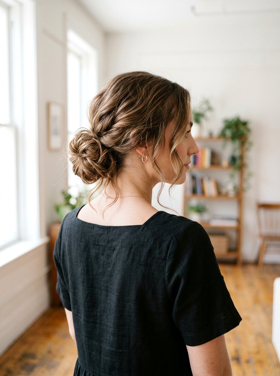 Messy Low Bun - 20 party hairstyle for black dress - 20 party hairstyle for black dress