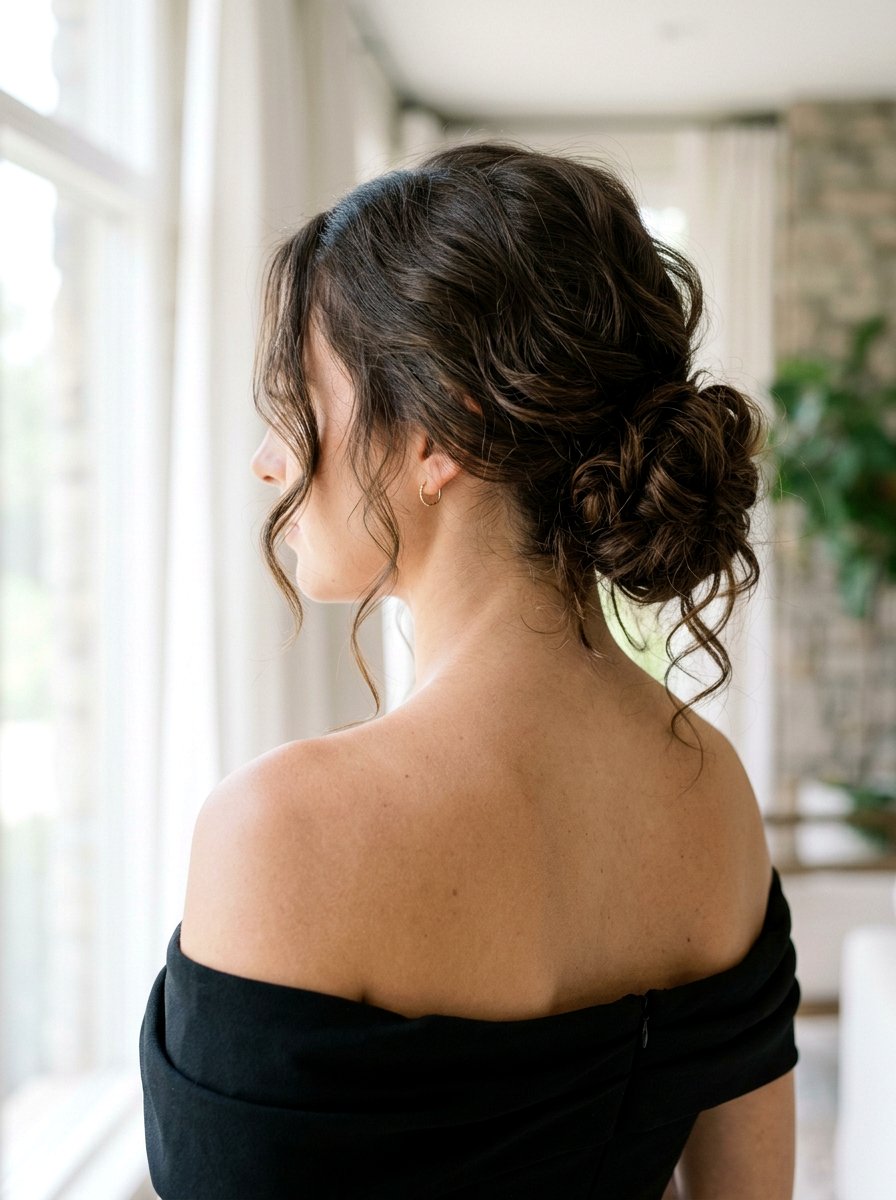 Messy Low Bun - 20 party hairstyle for off shoulder dress - 20 party hairstyle for off shoulder dress