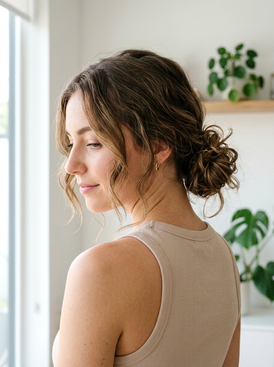 Messy Low Bun - 20 yoga hairstyle with low bun - 20 yoga hairstyle with low bun