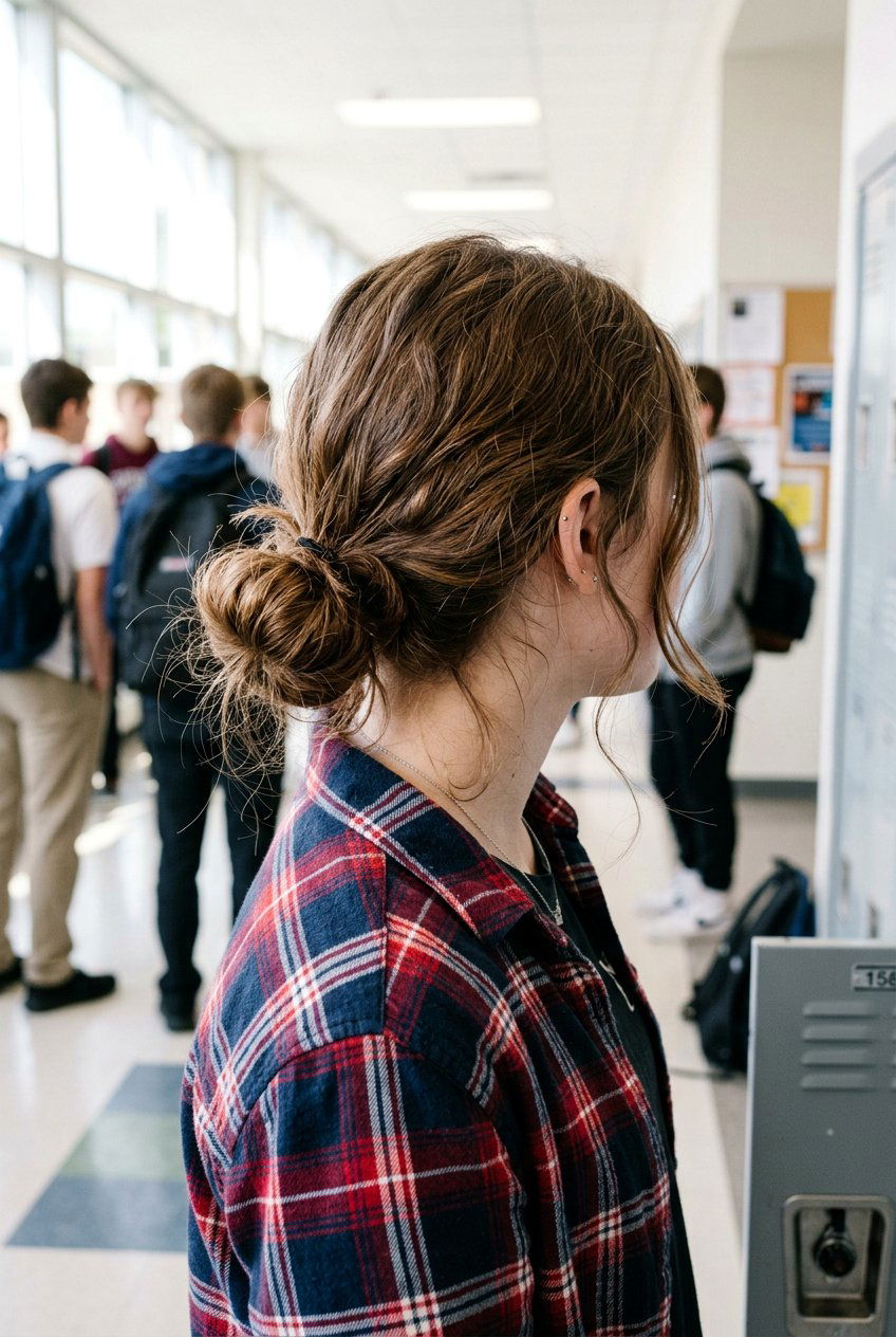 Messy Low Bun - 20 quick bun for school girls - 20 quick bun for school girls