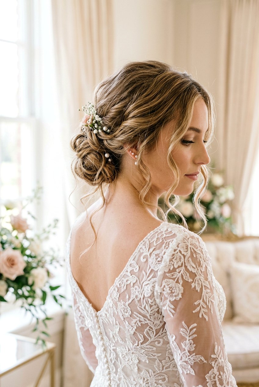 Messy Low Bun For Bride - 20 reception hairstyles for bride - 20 reception hairstyles for bride