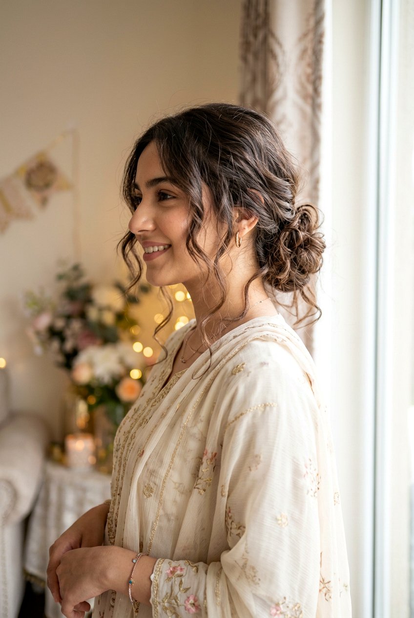 Messy Low Bun For Eid - 20 eid hairstyles for girls - 20 eid hairstyles for girls