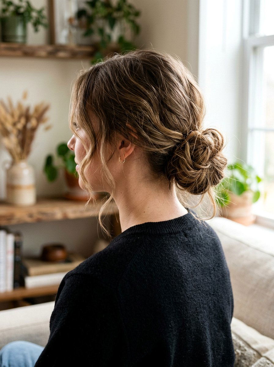Messy Low Bun For Office - 20 quick office hairstyle for medium hair - 20 quick office hairstyle for medium hair