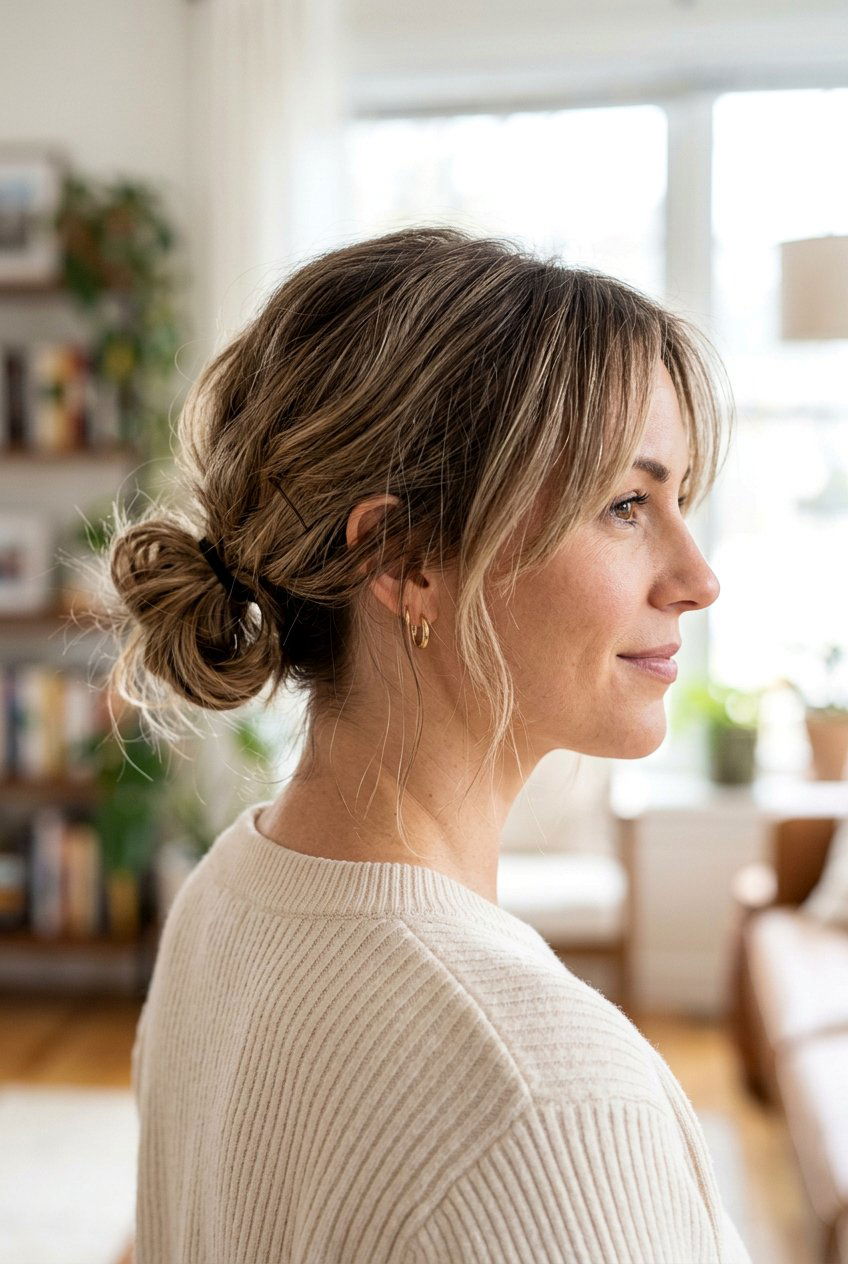 Messy Low Bun Short Hair - 20 easy hairstyles for short hair - 20 easy hairstyles for short hair