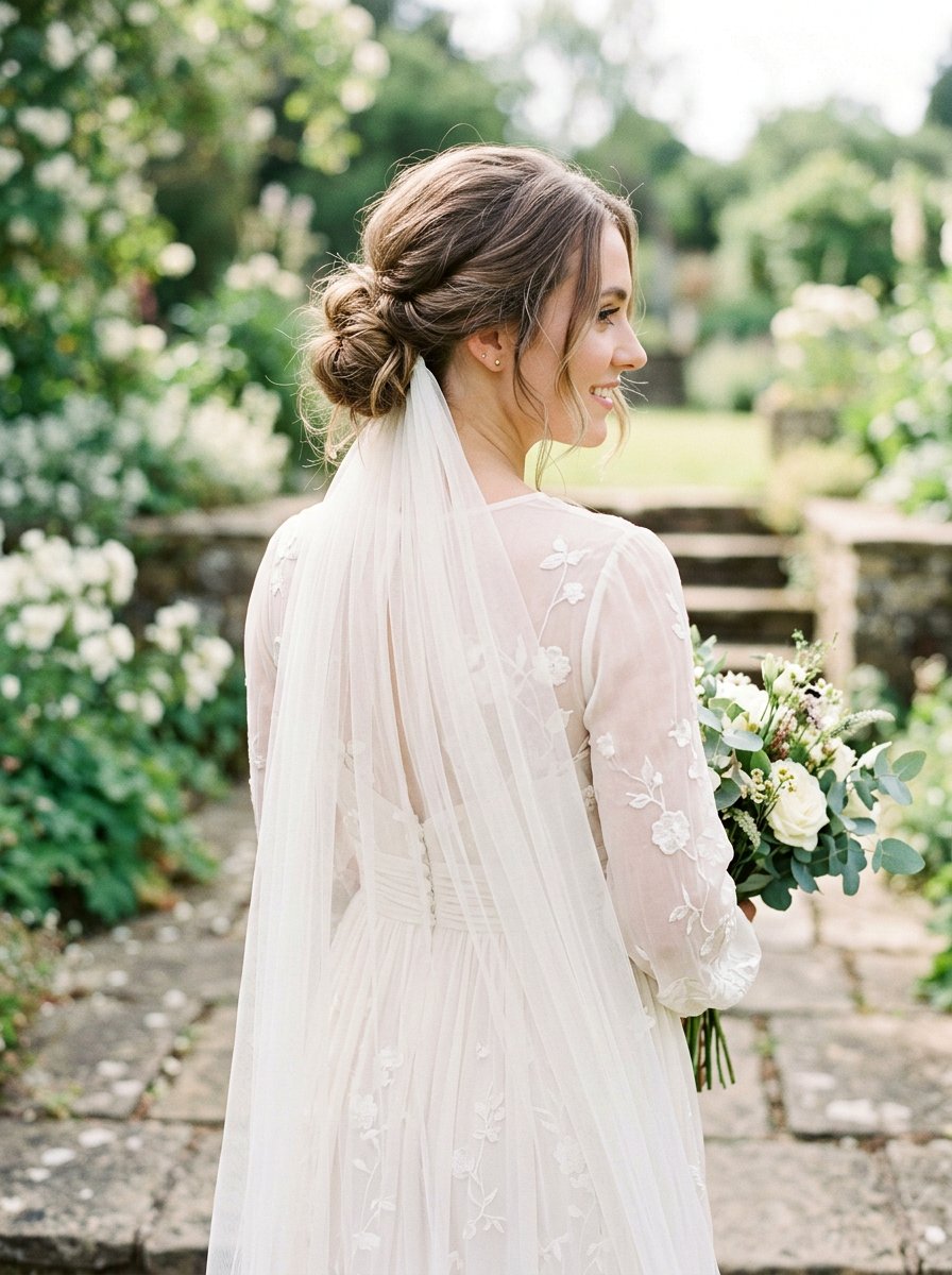 Messy Low Bun With Drop Veil - 20 veil friendly wedding updo - 20 veil friendly wedding updo