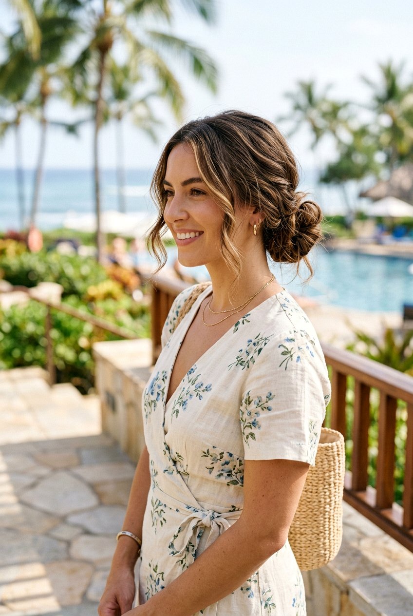 Messy Low Bun With Face Framing Pieces - 20 vacation dinner hairstyles - 20 vacation dinner hairstyles