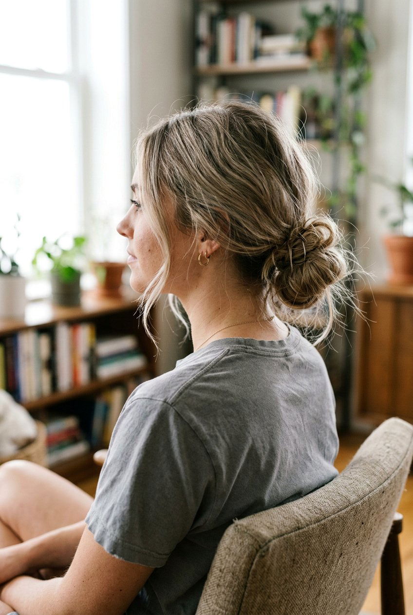 Messy Low Bun With Middle Part - 20 clean girl low bun with center part - 20 clean girl low bun with center part