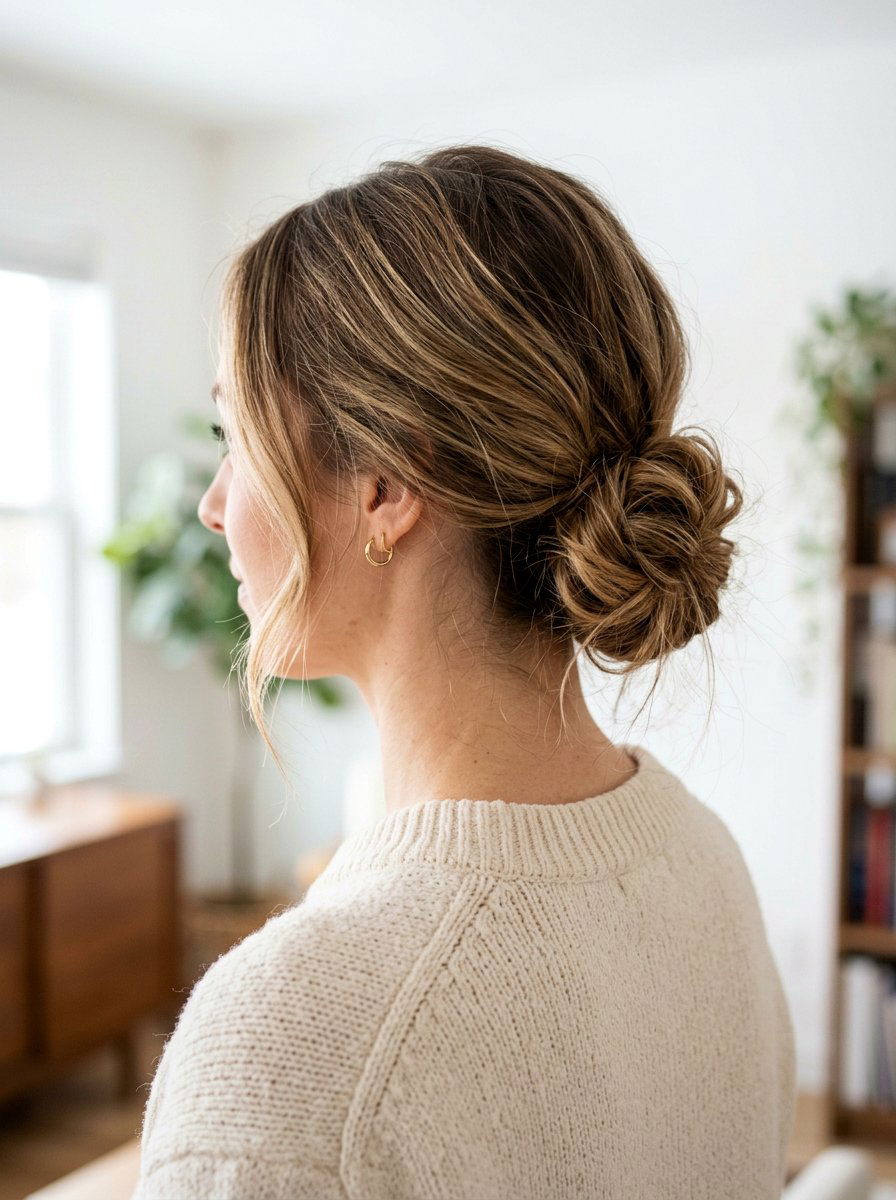 Messy Low Chignon - 20 office hairstyle for fine limp hair - 20 office hairstyle for fine limp hair