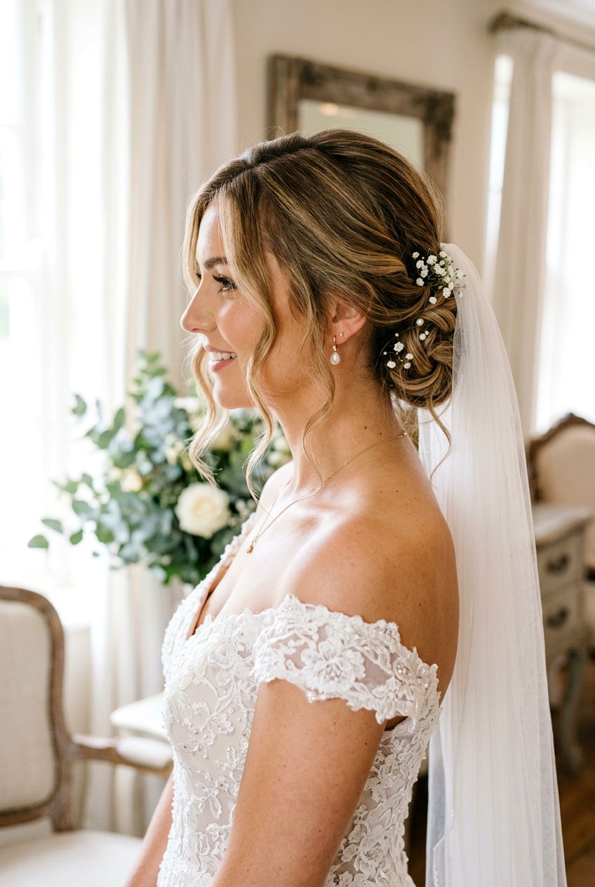 Messy Low Chignon - 20 bridal hairstyle with side part - 20 bridal hairstyle with side part