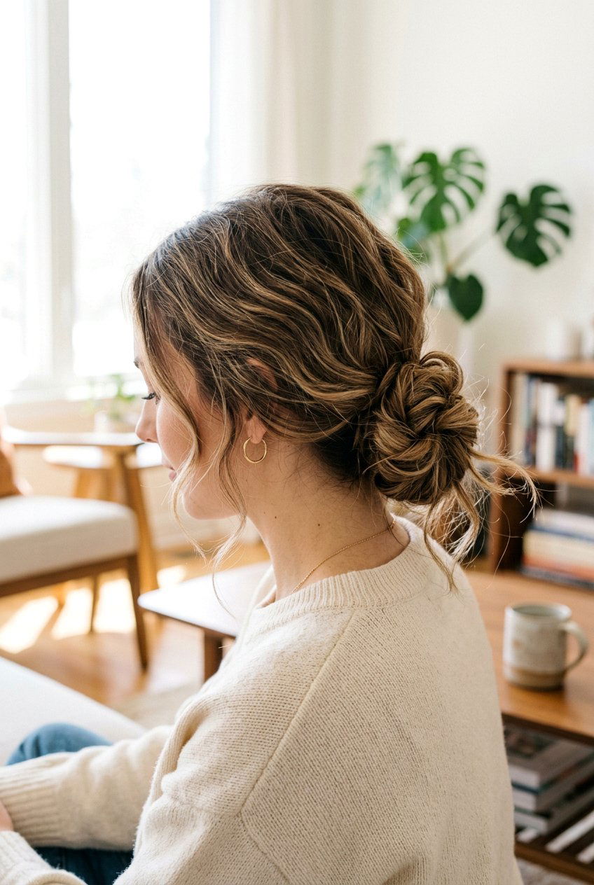 Messy Low Knot For Brunch - 20 brunch hairstyles for women - 20 brunch hairstyles for women