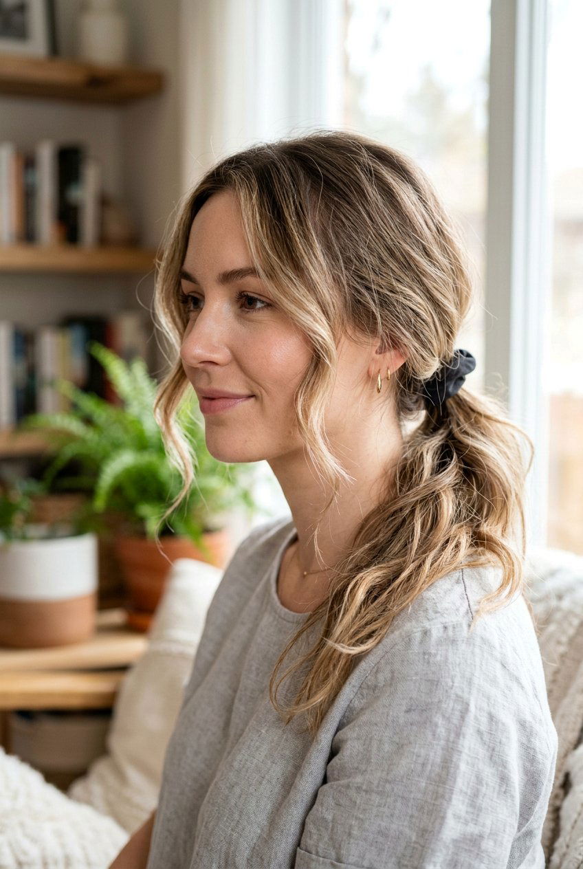 Messy Low Ponytail - 20 easy hairstyles for school - 20 easy hairstyles for school