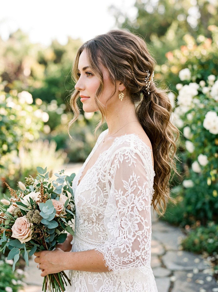 Messy Low Ponytail Bridal Look - 20 wedding hairstyles with low ponytail - 20 wedding hairstyles with low ponytail