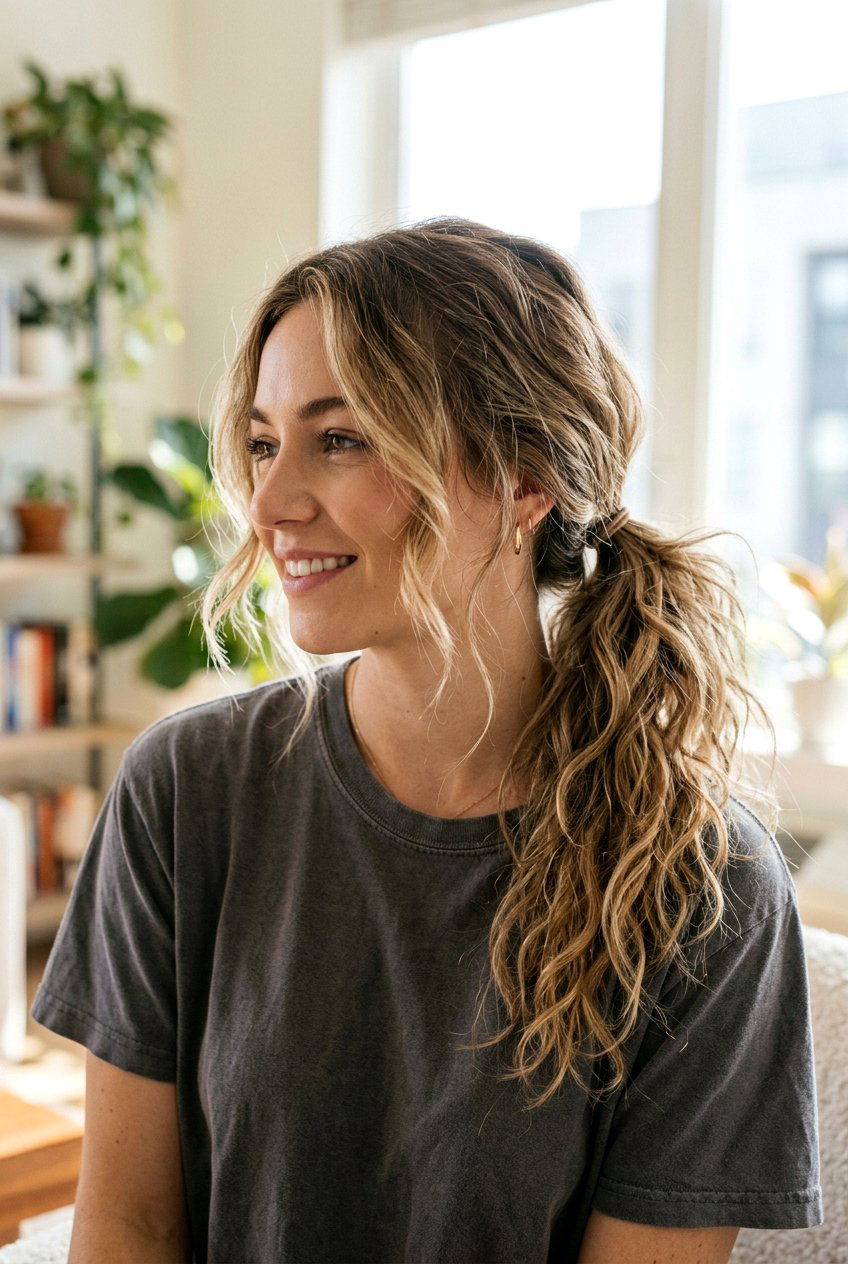 Messy Low Ponytail With Wispy Face Framing Pieces - 20 low ponytail with face framing pieces - 20 low ponytail with face framing pieces