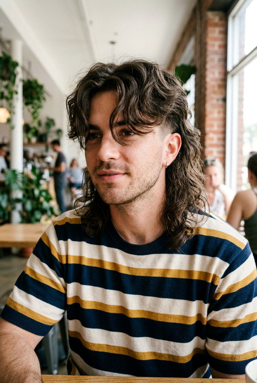 Messy Middle Part Taper Mullet - 20 taper mullet for thick hair men - 20 taper mullet for thick hair men