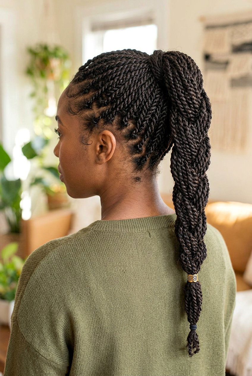 Messy Mini Twist Ponytail with Loose Pieces - 20 mini twist ponytail hairstyle - 20 mini twist ponytail hairstyle