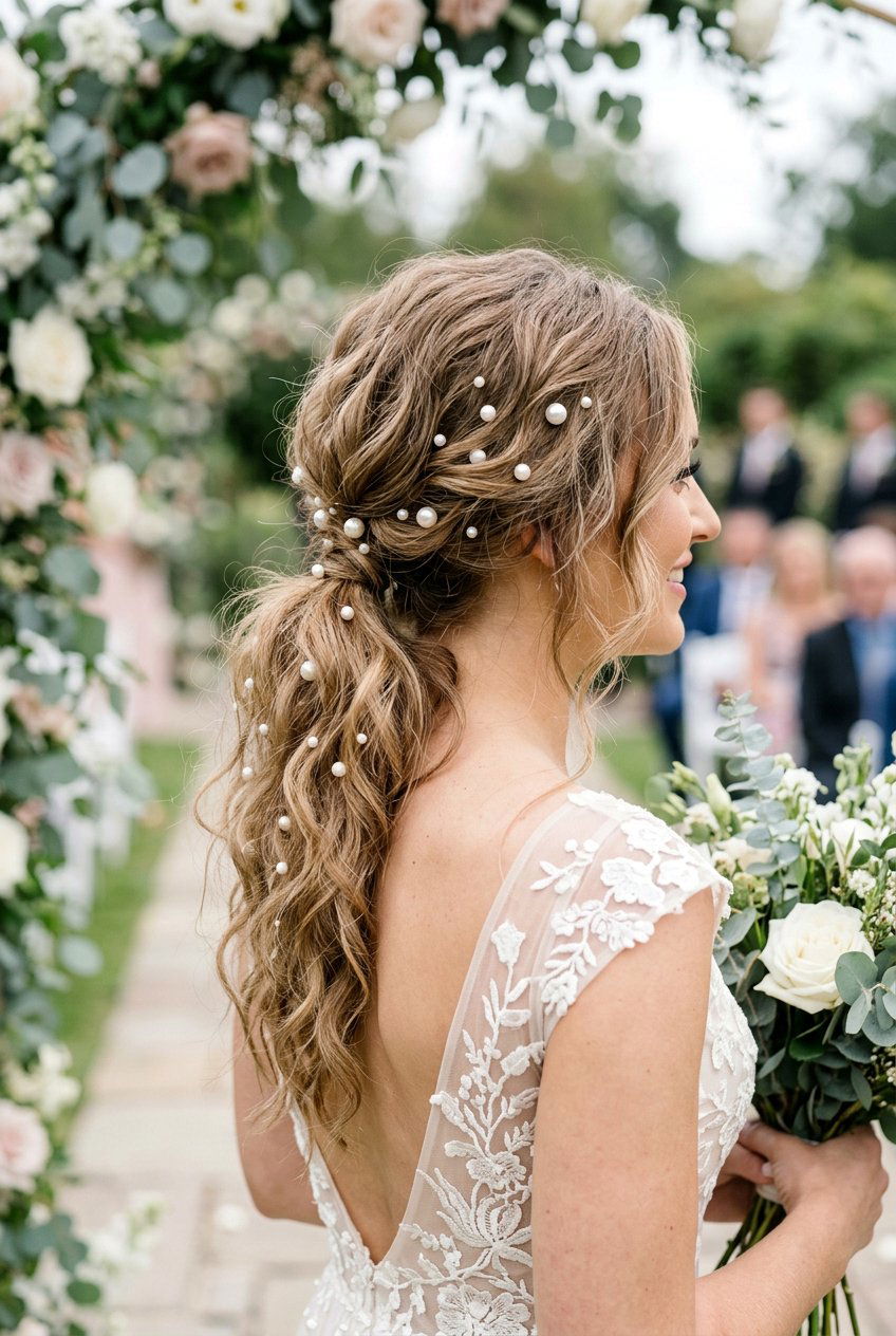 Messy Pearl Ponytail For Weddings - 20 pearl ponytail hairstyle - 20 pearl ponytail hairstyle