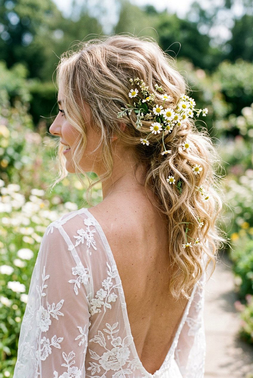 Messy Ponytail With Flowers - 20 boho messy ponytail hairstyle - 20 boho messy ponytail hairstyle