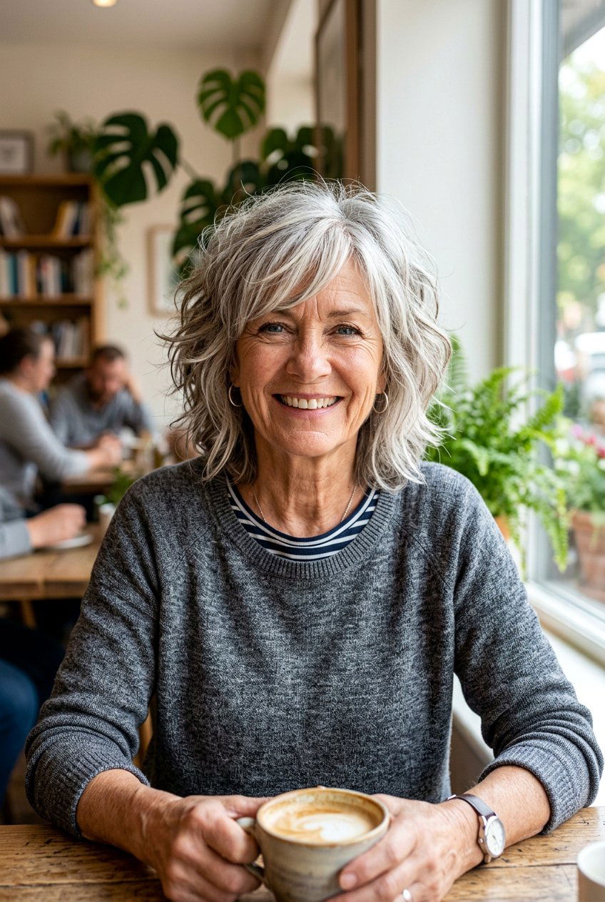 Messy Shag With Side Fringe - 20 medium shag for women over 60 with bangs - 20 medium shag for women over 60 with bangs