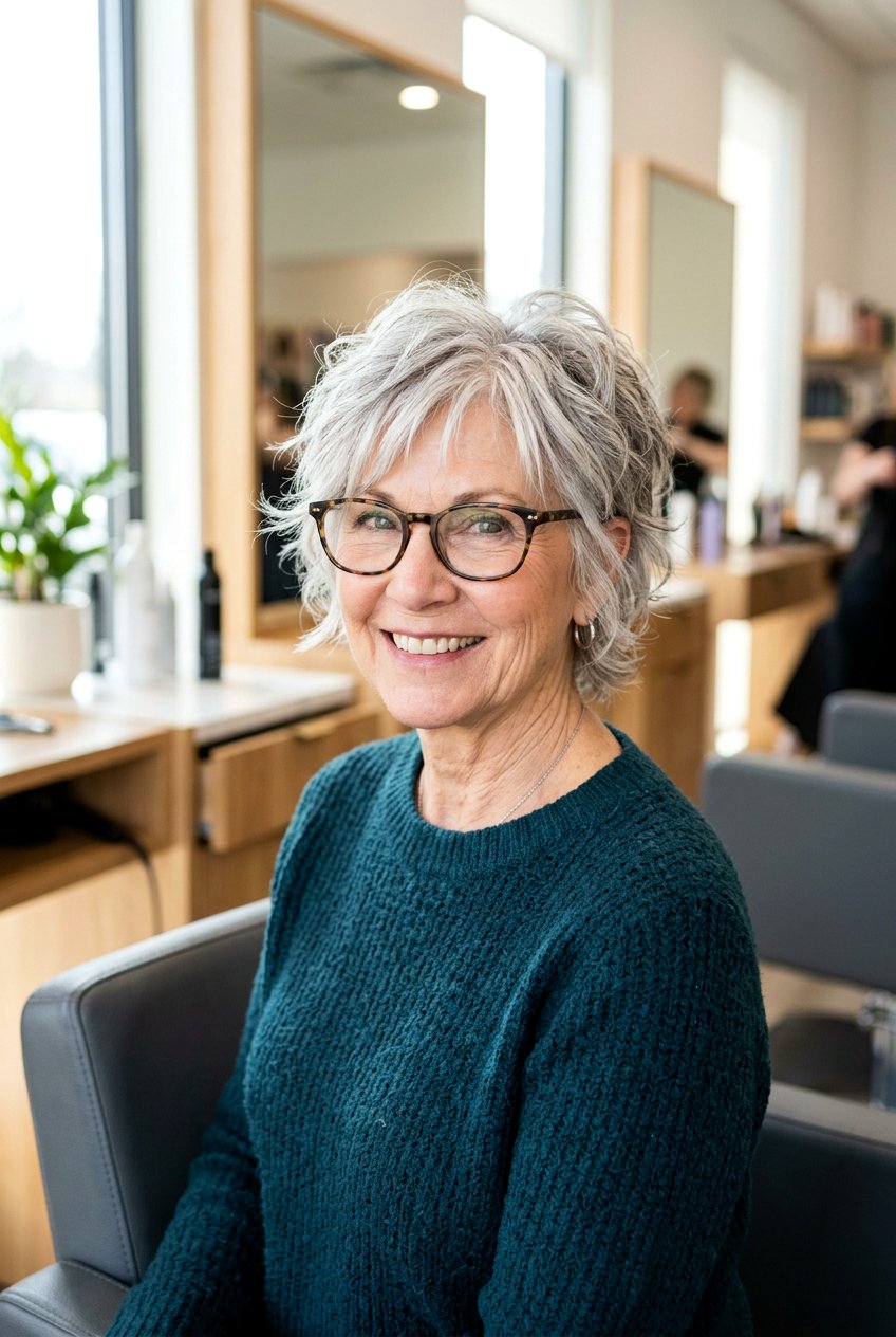 Messy Short Shag - 20 hairstyles for women over 60 with glasses - 20 hairstyles for women over 60 with glasses