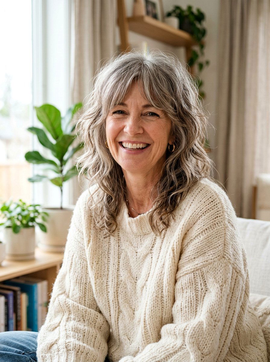 Messy Shoulder Length Shag - 20 shoulder length shag for women over 50 - 20 shoulder length shag for women over 50