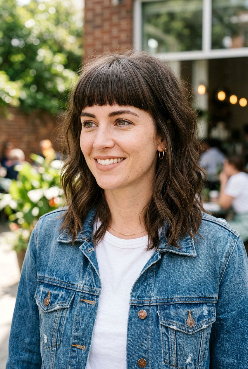 Messy Shoulder Length With Blunt Bangs - 20 mom shoulder length haircut with bangs - 20 mom shoulder length haircut with bangs