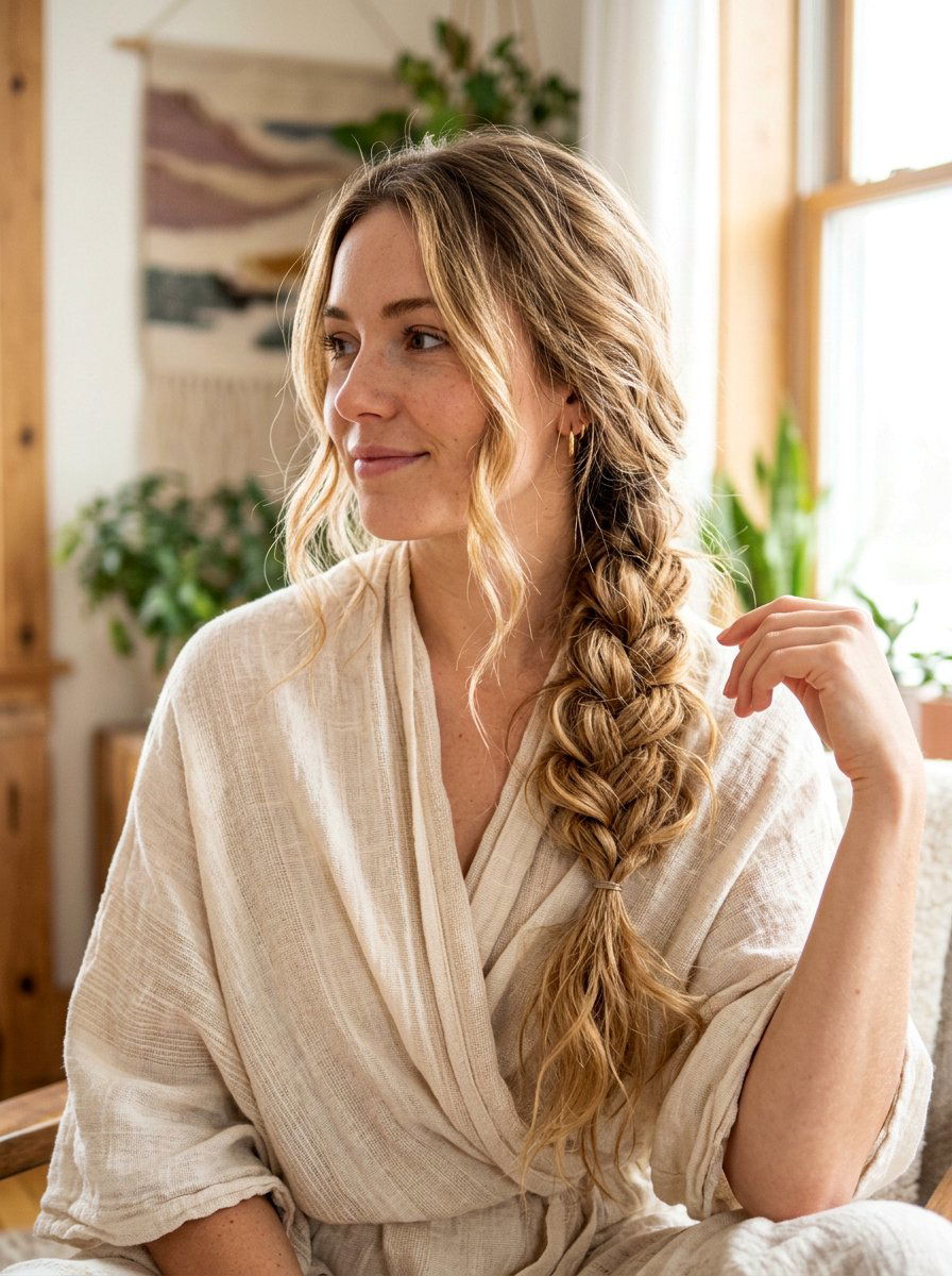 Messy Side Braid - 20 vacation hairstyle for cruise nights - 20 vacation hairstyle for cruise nights