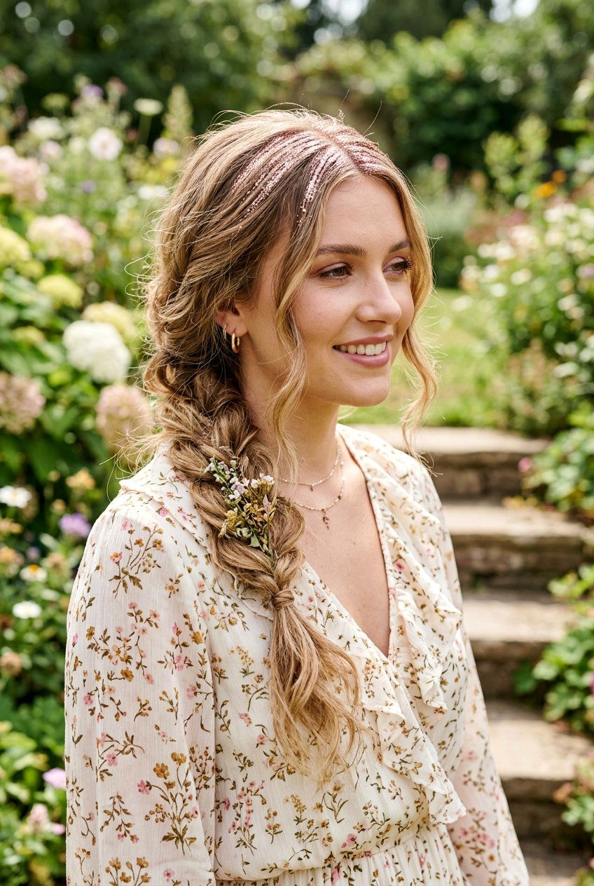 Messy Side Braid - 20 glitter roots hairstyle ideas - 20 glitter roots hairstyle ideas