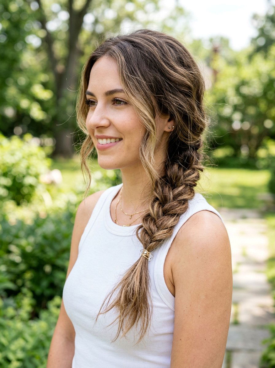 Messy Side Braid - 20 cute hairstyle for casual day out - 20 cute hairstyle for casual day out