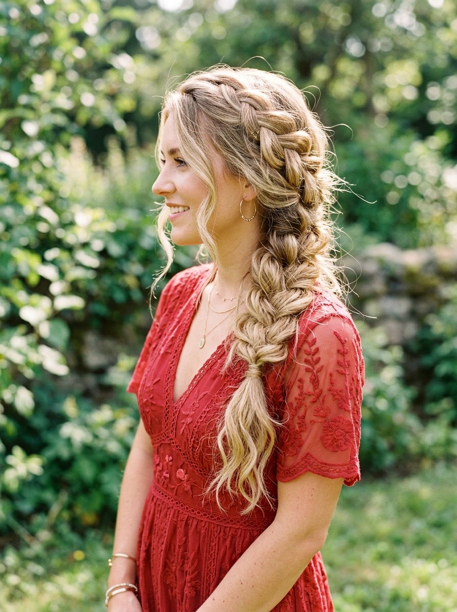 Messy Side Braid - 20 party hairstyle for red dress - 20 party hairstyle for red dress
