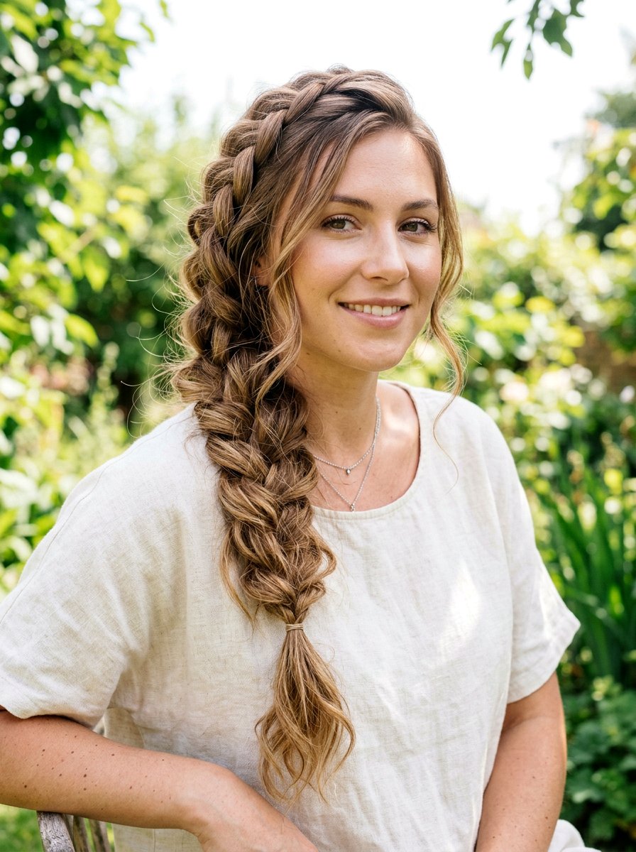 Messy Side Braid - 20 soft glam hairstyle for moms - 20 soft glam hairstyle for moms