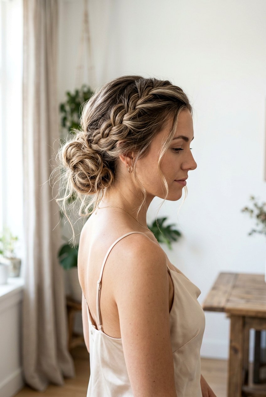 Messy Side Braid Low Bun - 20 beach hairstyle with messy side braid - 20 beach hairstyle with messy side braid