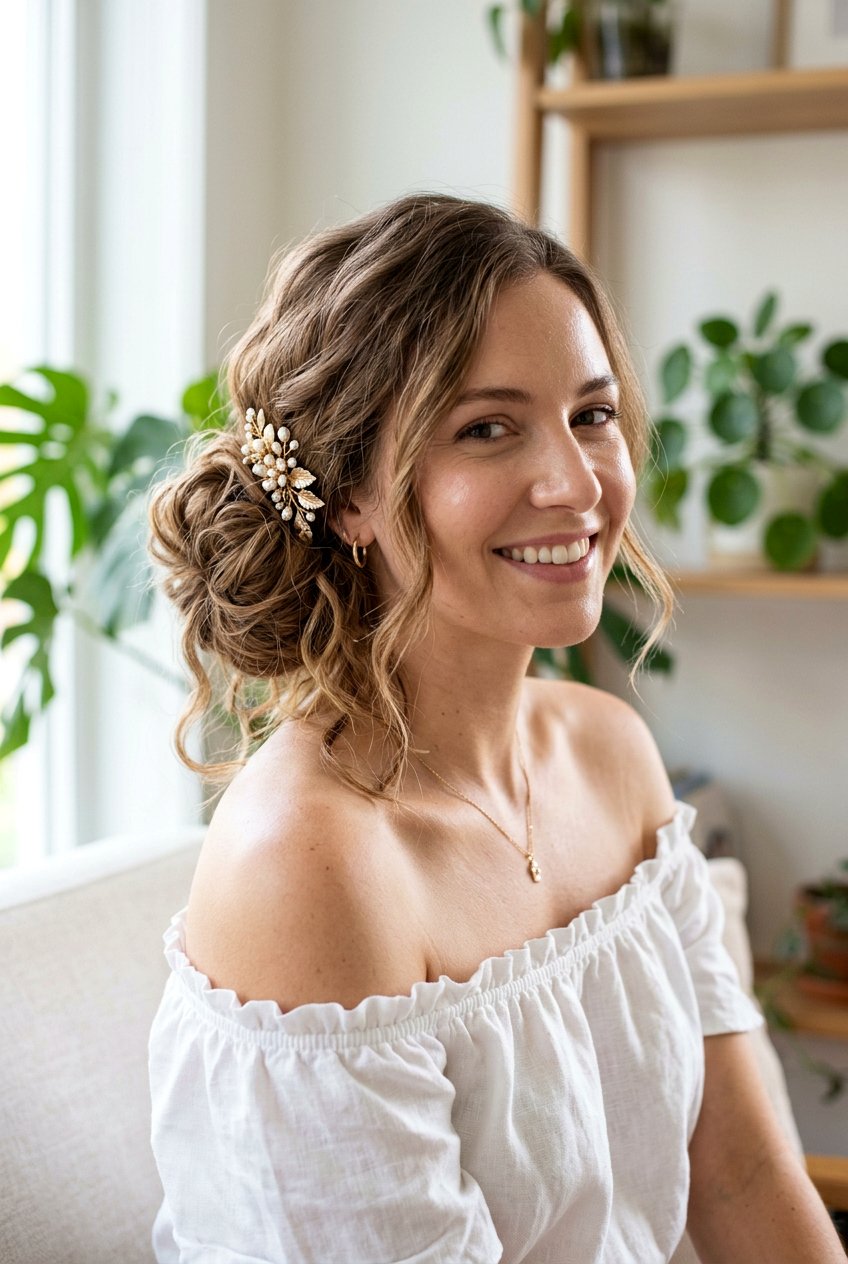 Messy Side Bun - 20 messy claw clip updo for medium hair - 20 messy claw clip updo for medium hair